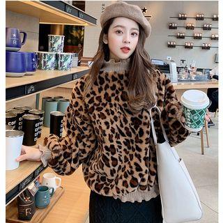 Mock-neck Leopard Print Sweatshirt As Shown In Figure - One Size