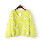 Flower-accent Furry-knit Top