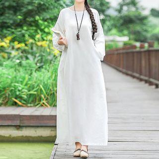 Plain Long-sleeve Maxi Shift Dress