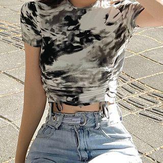 Tie Dye Drawstring Crop Top White - One Size