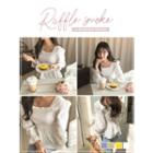 Balloon-sleeve Smocked-panel Peplum Top