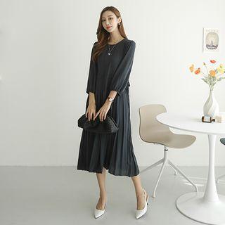Tie-waist Long Pleated Dress