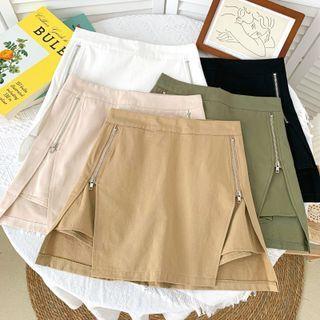 Zipper-side Slited Mini Skirt In 5 Colors