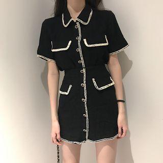 Set: Short-sleeve Shirt + Buttoned A-line Skirt