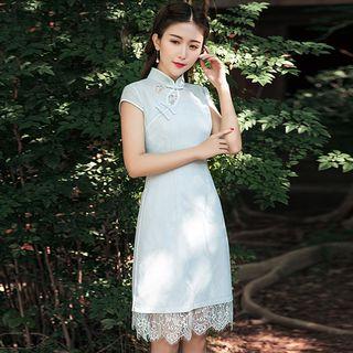 Short-sleeve Lace-panel Cheongsam