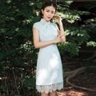 Short-sleeve Lace-panel Cheongsam