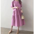 Round-neck Tiered-hem Midi Dress