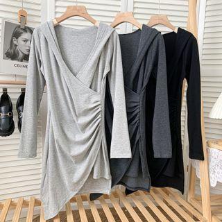 Asymmetrical Deep V-neck Hooded Midi Dress