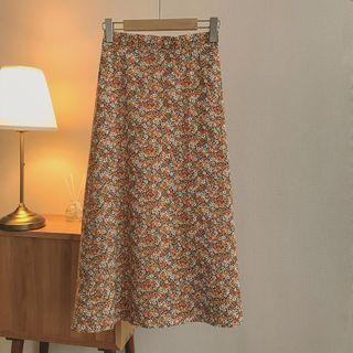 Floral Midi A-line Skirt Tangerine - One Size