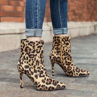 Faux-suede Leopard Printed Ankle Boots