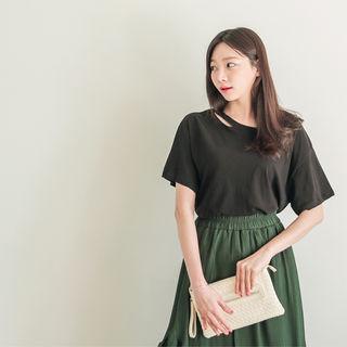 Slit-detail Cotton T-shirt