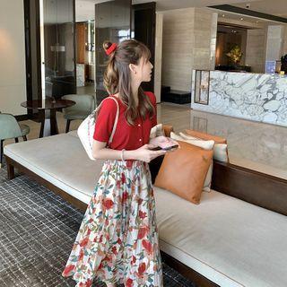 Button Short-sleeve Top / Midi A-line Dress