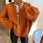Plain Loose-fit Zip Cardigan Orange - One Size