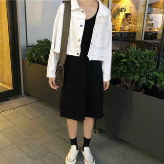 Cropped Denim Jacket / Spaghetti Strap Dress