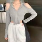 Cold-shoulder Cropped Zip-up Hoodie