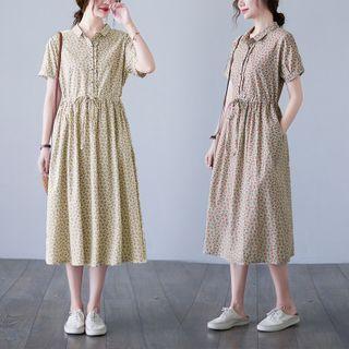 Short-sleeve Floral Midi A-line Shirt Dress