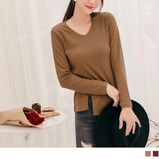 Long Sleeve Asymmetric Hem V-neck T-shirt