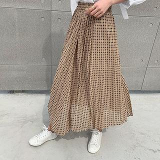 Geo Pattern Long Pleat Skirt Beige - One Size