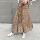 Geo Pattern Long Pleat Skirt Beige - One Size