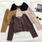 Plain Square-neck Corduroy Long-sleeve Blouse