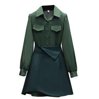 Front-pocket Shirtdress / Mini A-line Skirt / Set