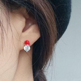 925 Sterling Silver Rhinestone Christmas Santa Hat Earring 1 Pair - 925 Silver - Silver - One Size