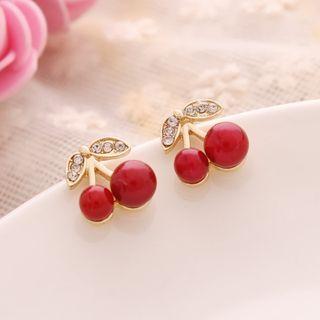 Cherry Rhinestone Alloy Earring Red - One Size