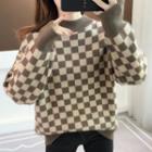 Long Sleeve Mock Neck Check Sweater