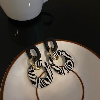 Sterling Silver Zebra Print Hollow Drop Earring 1 Pair - Zebra - Black & White - One Size