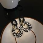 Sterling Silver Zebra Print Hollow Drop Earring 1 Pair - Zebra - Black & White - One Size