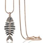 Rhinestone Fish Tail Necklace Bronze - One Size