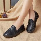 Floral Embroidered Genuine Leather Loafers