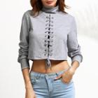 Lacing Detail High-neck Long-sleeve Cropped Top