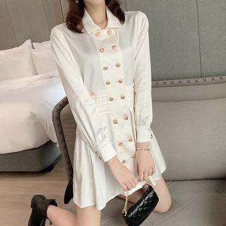 Double Breasted Long-sleeve A-line Dress As Shown In Figure - One Size