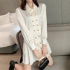 Double Breasted Long-sleeve A-line Dress As Shown In Figure - One Size