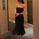 Short-sleeve Square-neck Midi Mermaid Cocktail Dress