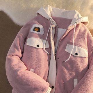 Floral Applique Hooded Zip Jacket