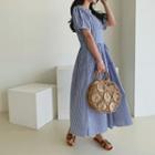 Puff-sleeve Maxi Stripe Dress Blue - One Size