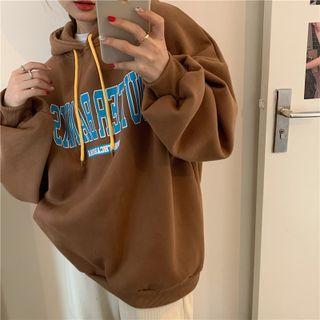 Lettering Oversized Hoodie Dark Brown - One Size