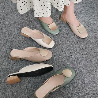Square Toe Buckled Low Heel Mules