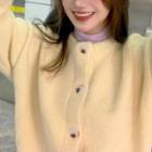 Plain Cardigan / Faux Suede Fleece-lined Button-up Coat