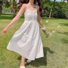 Spaghetti-strap Midi A-line Dress White - One Size
