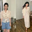 Dual-pocket Pointelle-lace Shirt Cream - One Size