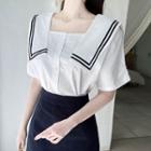 Sailor-collar Piped Blouse