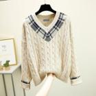 V-neck Cable Knit Sweater Almond - One Size