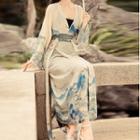 Long-sleeve Print Midi Hanfu Dress Set