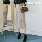 High-waist Belted Long Houndstooth Skirt