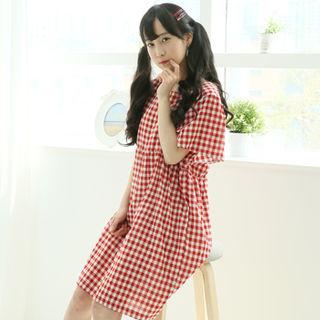 Square-neck Gingham Dress