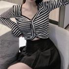 Striped Twisted Ribbed Knit Top Stripes - Black & White - One Size