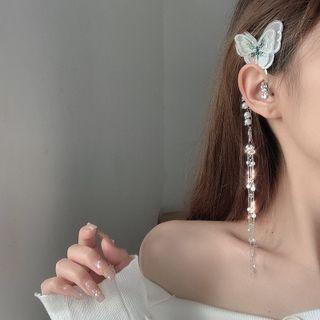 Butterfly Fringed Rhinestone Faux Pearl Cuff Earring